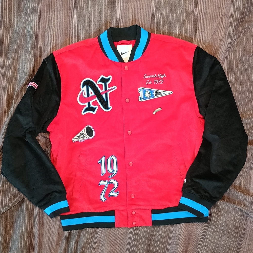 Nike Swoosh High corduroy bomber jacket red black blue men's size XL